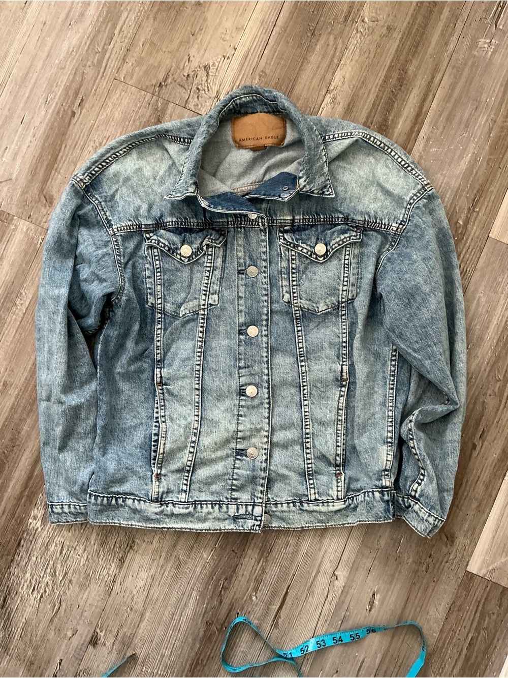 American Eagle Faded Blue Denim Jacket with Button Front